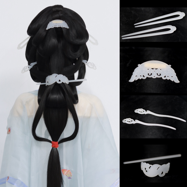 花小烟 仿白玉醋酸发冠后压魏晋风清冷感发簪凤纹汉服古风新娘