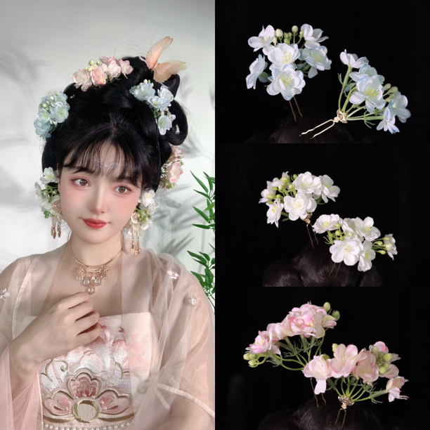 花小烟 茉莉花发饰 绢花发饰仿真花发钗超仙百搭古风发饰甜美