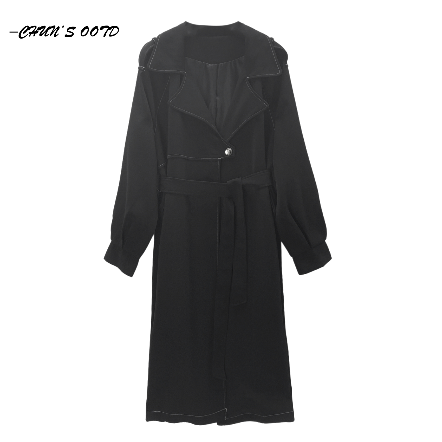 HUIERMAN/慧尔曼时尚气质显瘦收腰明线一粒扣风衣外套【6311】