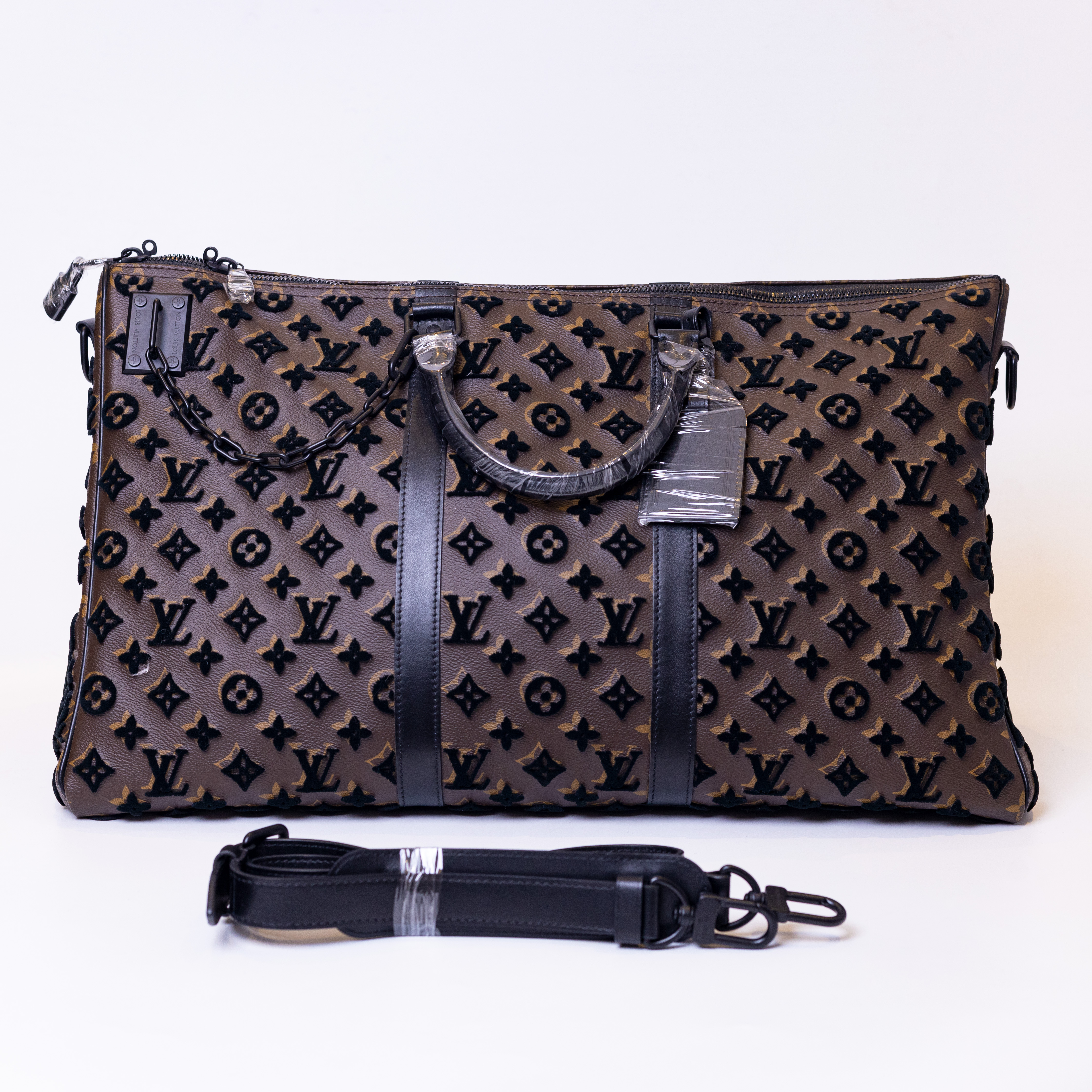 99新 LouisVuitton/路易威登 Keepall50三角植绒棕色老花旅行袋