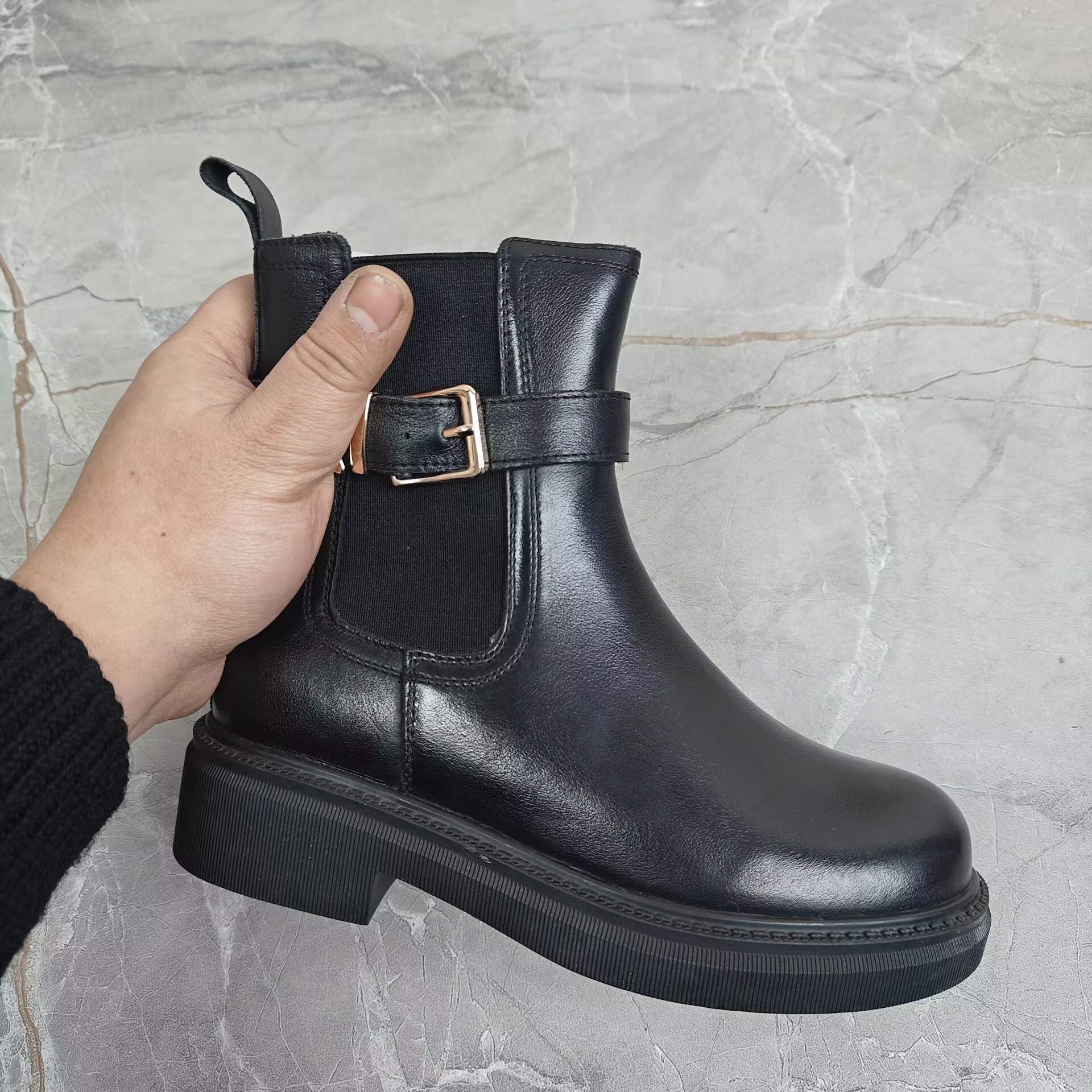 圆头粗跟套脚烟筒靴不加绒2858