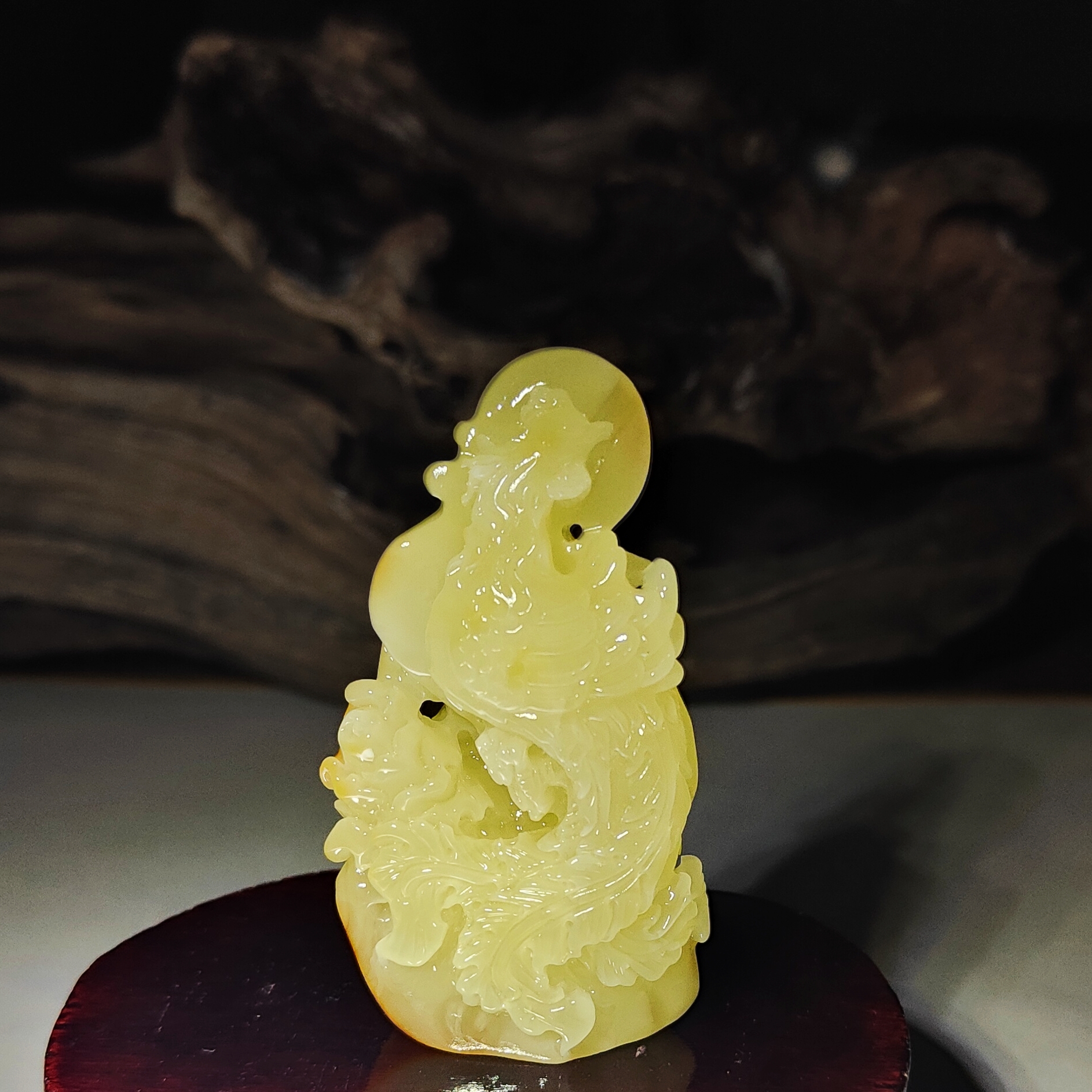 非金属吊坠 传家珍藏 凤凰朝阳  老蜡油黄满润 可摆可佩戴 送底座
