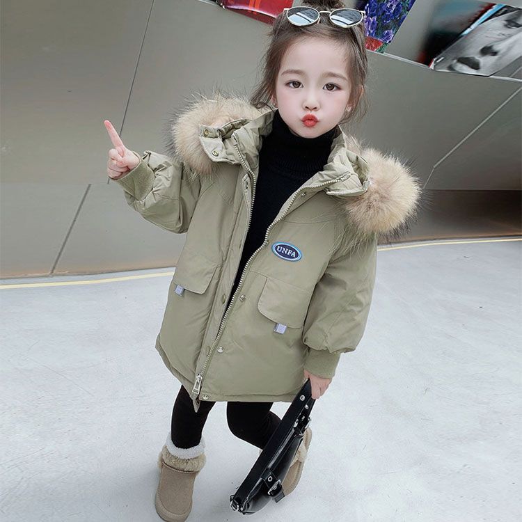 女童中长款保暖毛内胆加棉棉衣儿童加绒加厚女宝宝派克服冬季外套