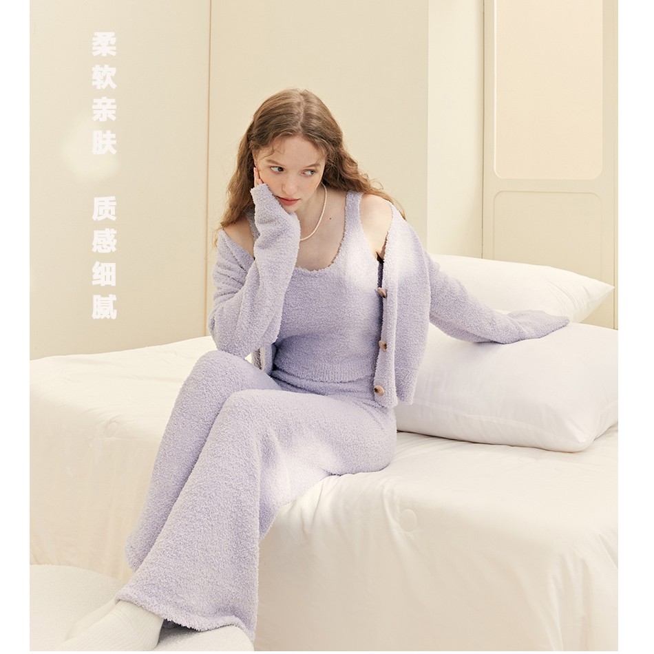 SHIDAIBIANZHI秋冬季长袖柔软亲肤质感保暖半边绒睡衣JZP-J82020