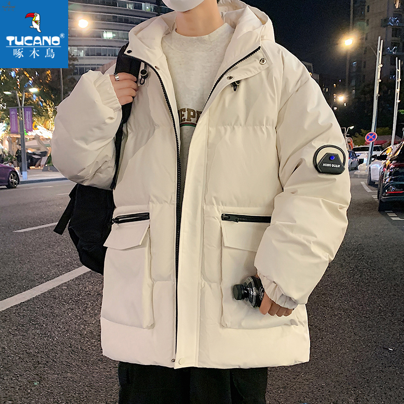 啄木鸟白鸭绒羽绒服男士2023冬季新款加厚保暖宽松连帽工装外套男