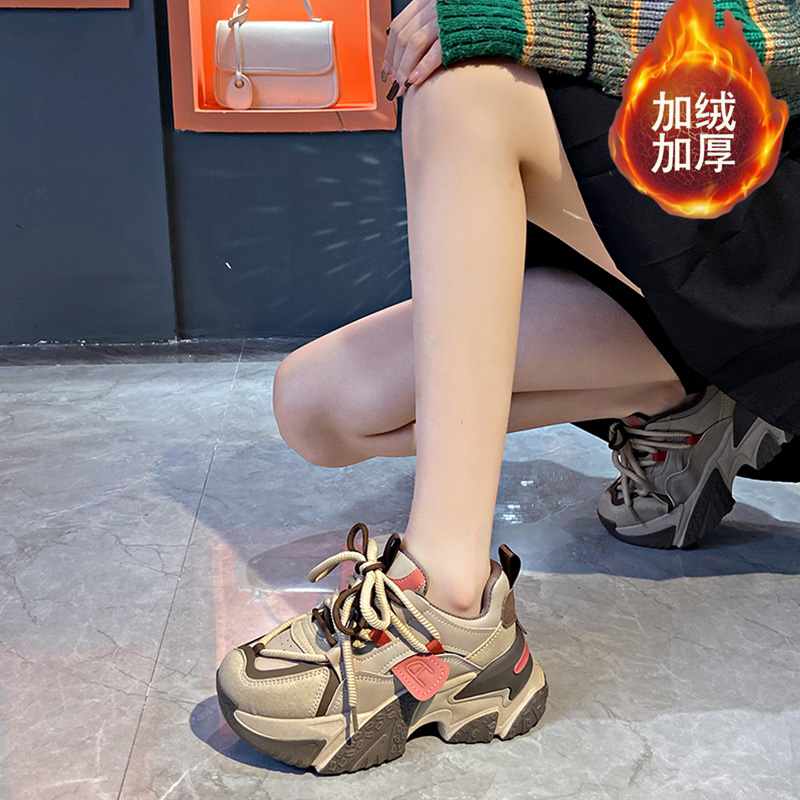 回力瑞网红超火老爹鞋女2023秋冬季新款加绒时尚百搭厚底增高运动