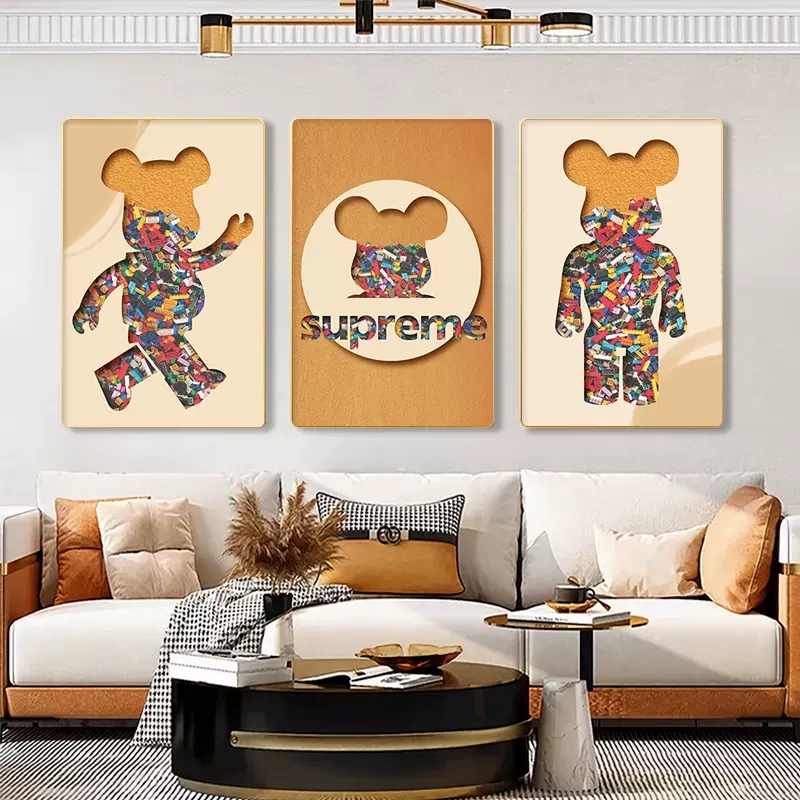 暴力熊轻奢客厅装饰画简约高级感壁画潮牌沙发背景墙挂画竖款单幅