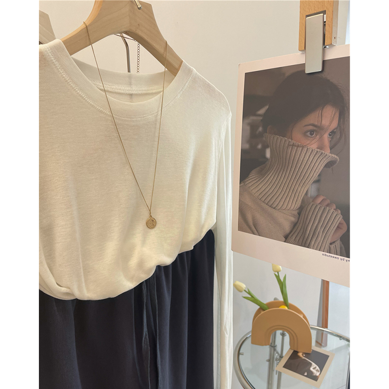 纯色圆领长袖面膜t恤弹力莫代尔打底衫女2023新款休闲宽松上衣潮