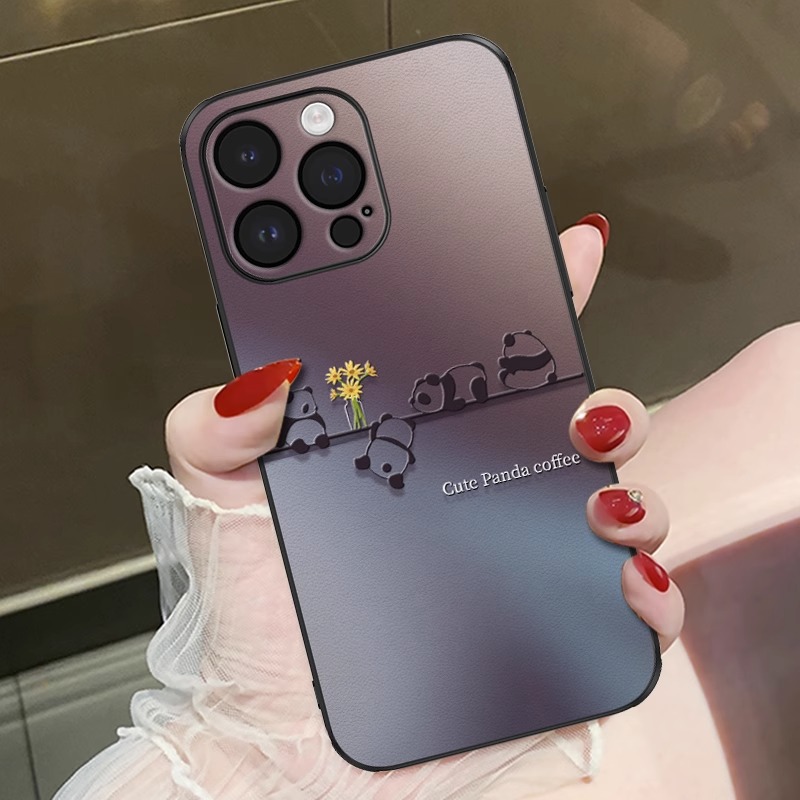 暗紫色熊猫适用苹果15promax手机壳iphone14新款13可爱12min防摔X
