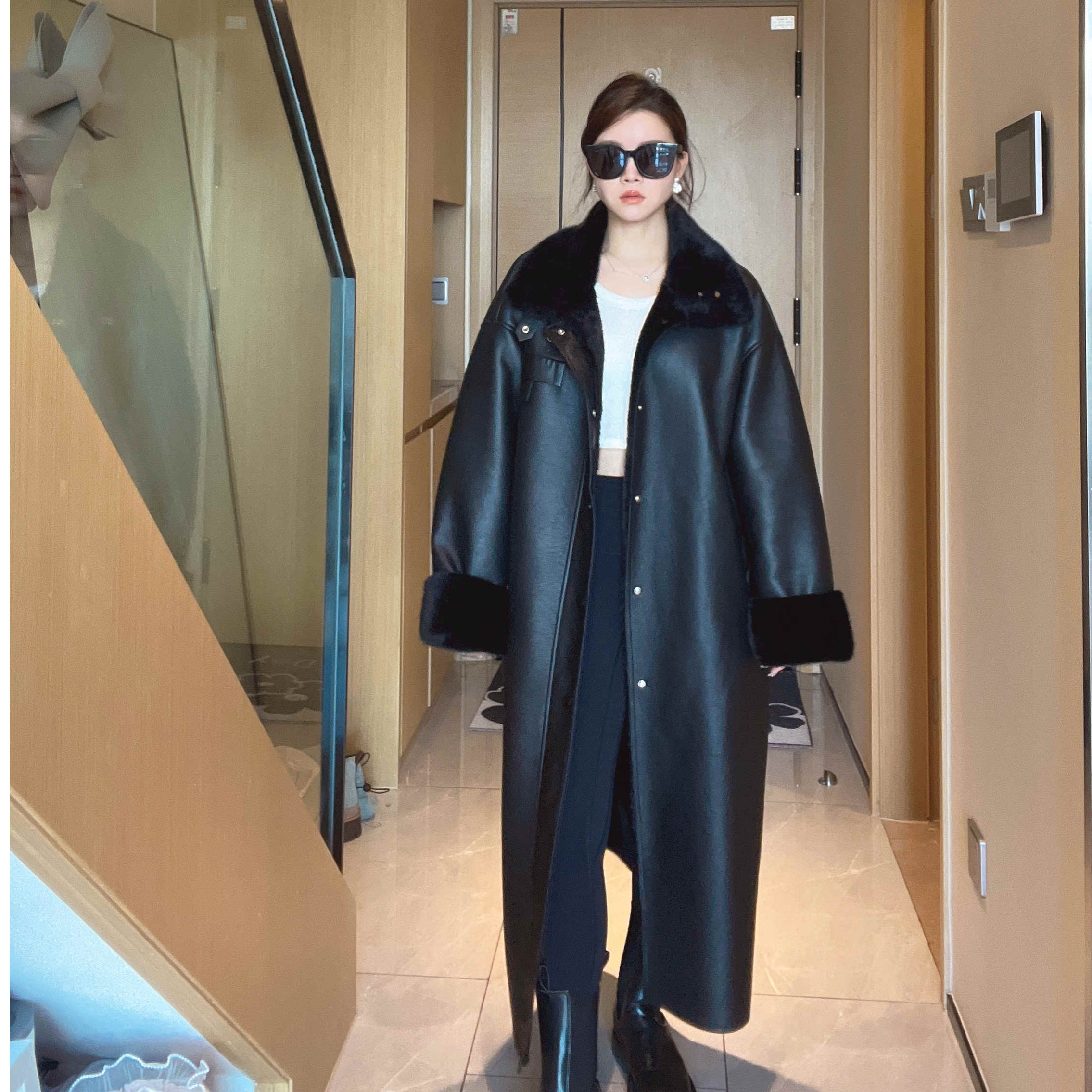 橙大美丽【梨泰院】机车服加厚长款皮衣韩版百搭气质外套