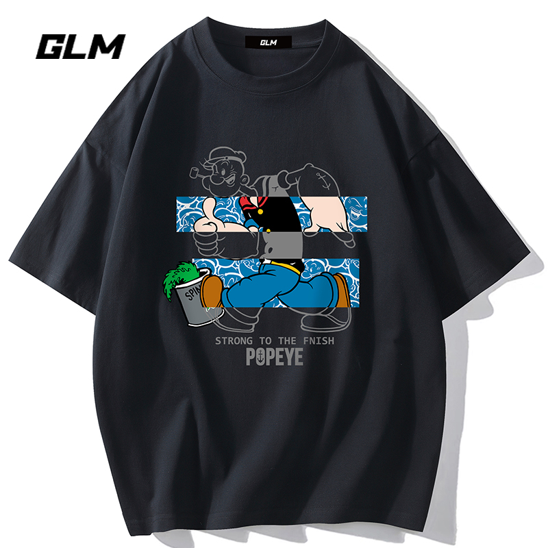 【大力水手联名】集团品牌GLM夏季潮流动漫纯棉短袖T恤大码男士体恤