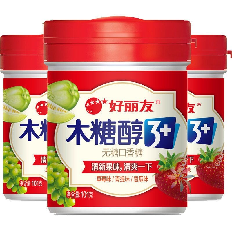 好丽友口香糖木糖醇90g/101g*2瓶蜜桃花香味口香清新/0lb蔬菜组合