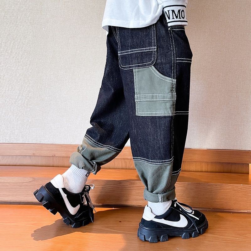 男童牛仔裤春款2024新款炸街舞儿童工装裤帅气潮酷小男孩春秋长裤