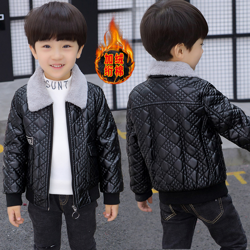 男童皮衣外套2023秋冬装上衣韩版洋气男孩加绒加厚儿童夹克中大童