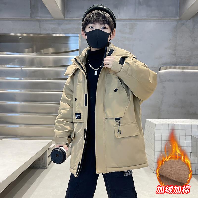 男童加绒加厚派克服2023新款中大童炸街保暖秋冬外套儿童洋气棉衣