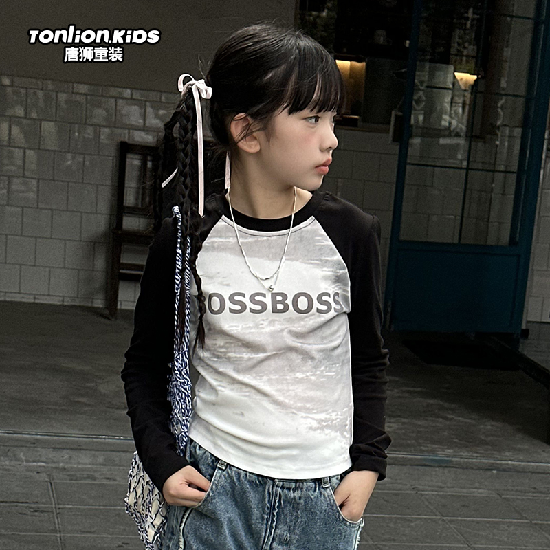 tonlionkids/唐狮童装春秋修身水墨长袖T恤110-170