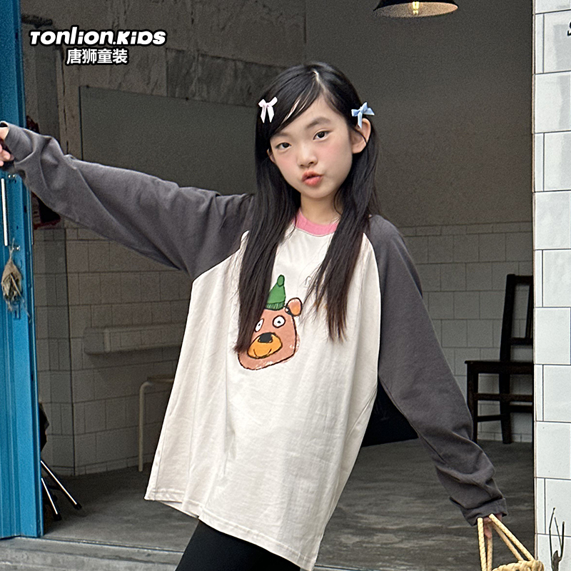 tonlionkids/唐狮童装春秋印花宽松长袖T恤110-170