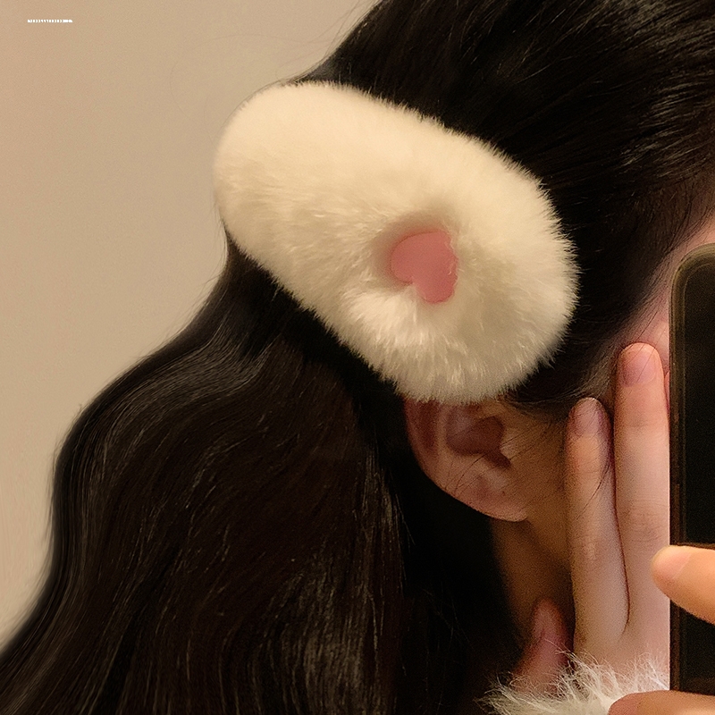 刘海夹毛绒爱心发夹质感设计小众简约碎发侧边发卡时尚前额头饰