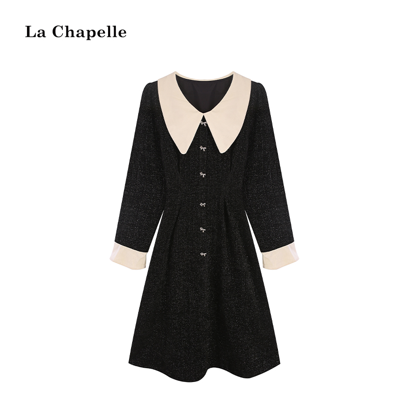 【YUAN】拉夏大码气质显瘦轻奢时尚黑色连衣裙LXZL41066