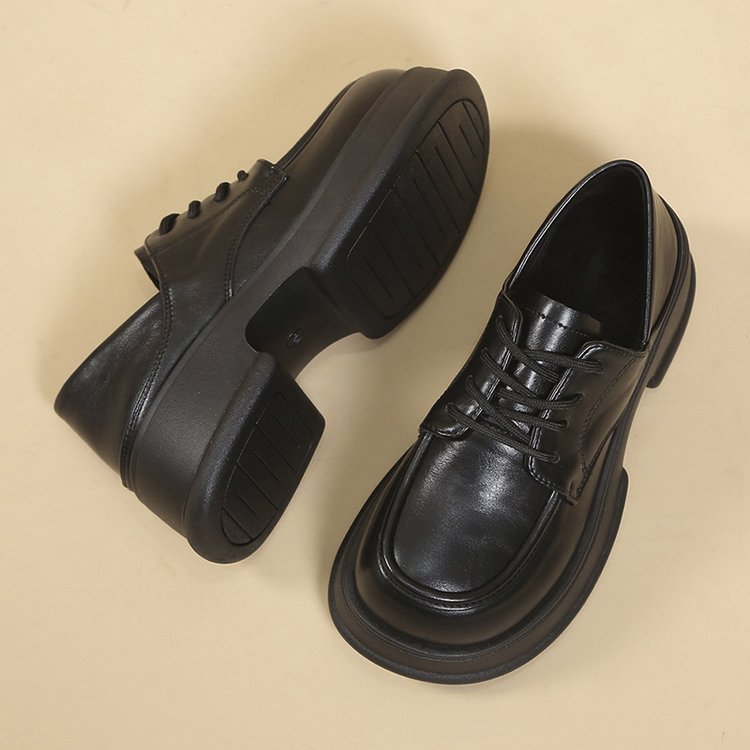 厚底乐福鞋女2024春季新款松糕鞋增高英伦风早秋大头两穿小皮鞋女