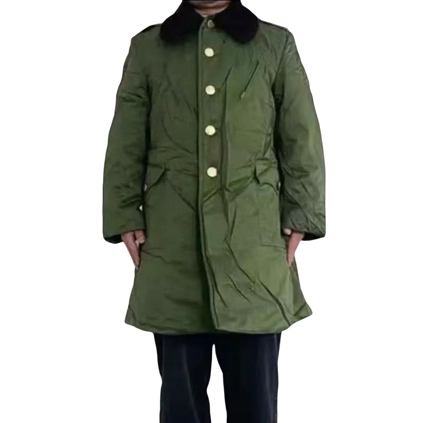中老年棉大衣军绿中年棉衣 老式棉衣军绿色防寒保暖丝绵中长款大