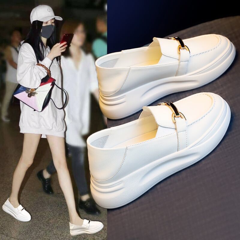 冬季回力休闲女鞋2023新款厚底皮鞋孕妇单鞋护士一脚蹬女小白鞋女