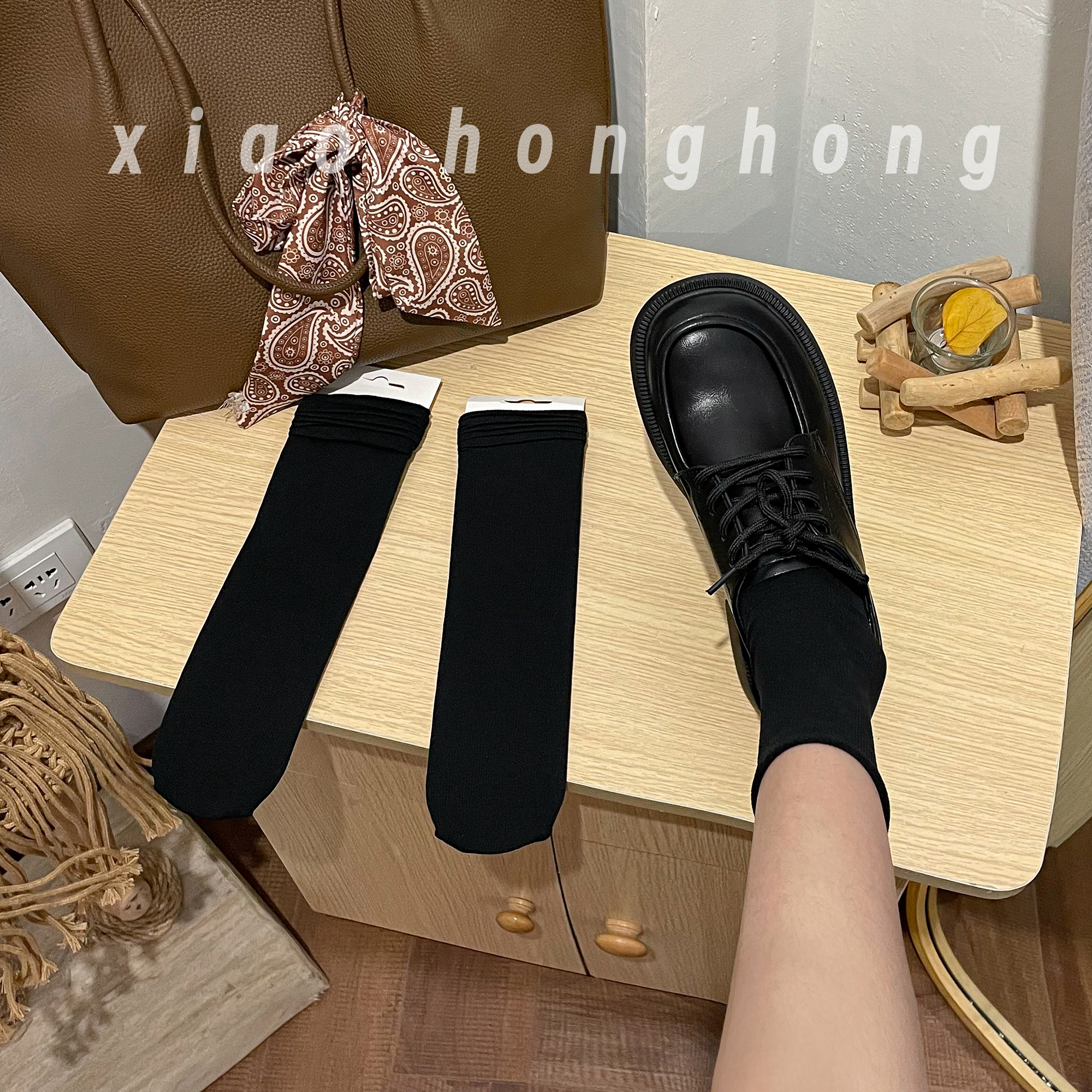 【粉丝专享】堆堆袜冰丝黑色JK薄款女士韩版中筒袜休闲百搭时尚ins
