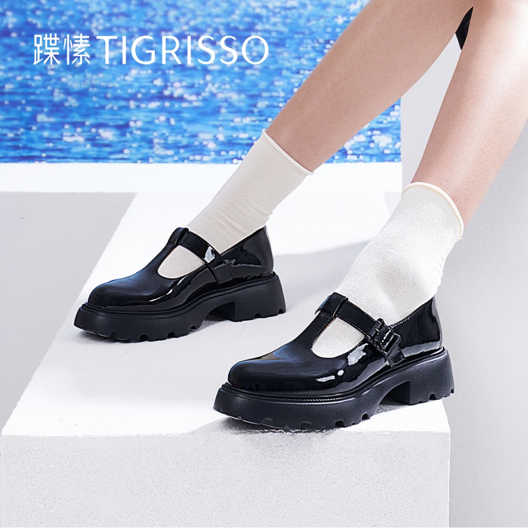 蹀愫春秋新款T字带甜美日系圆头厚底玛丽珍小皮鞋女鞋TA43112-51