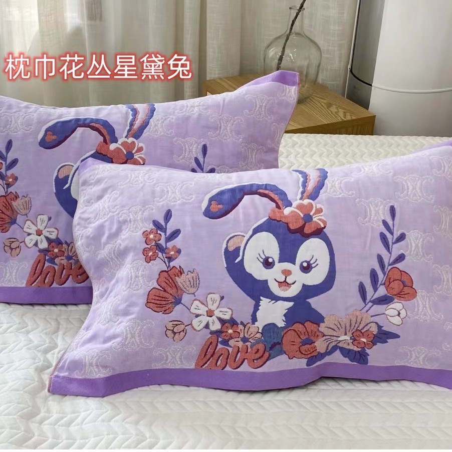 【爆款新品枕巾】 52*78新款A类纱布枕巾 花丛星黛兔