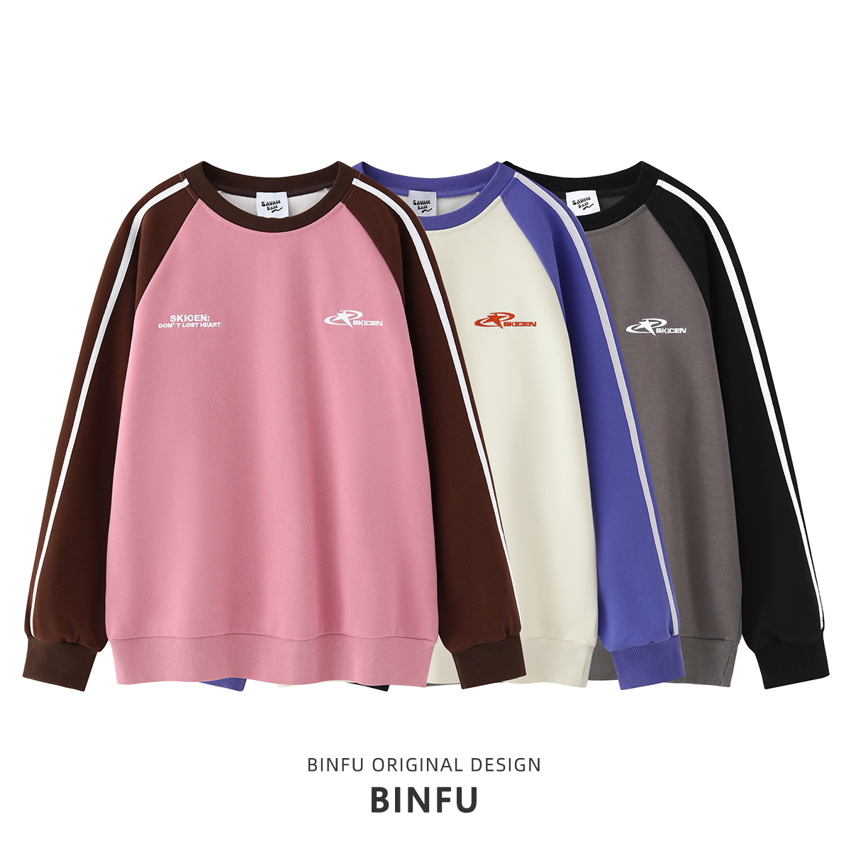 BINFU 秋季新款 INS潮 插肩袖拼色圆领 简约百搭男女同款卫衣