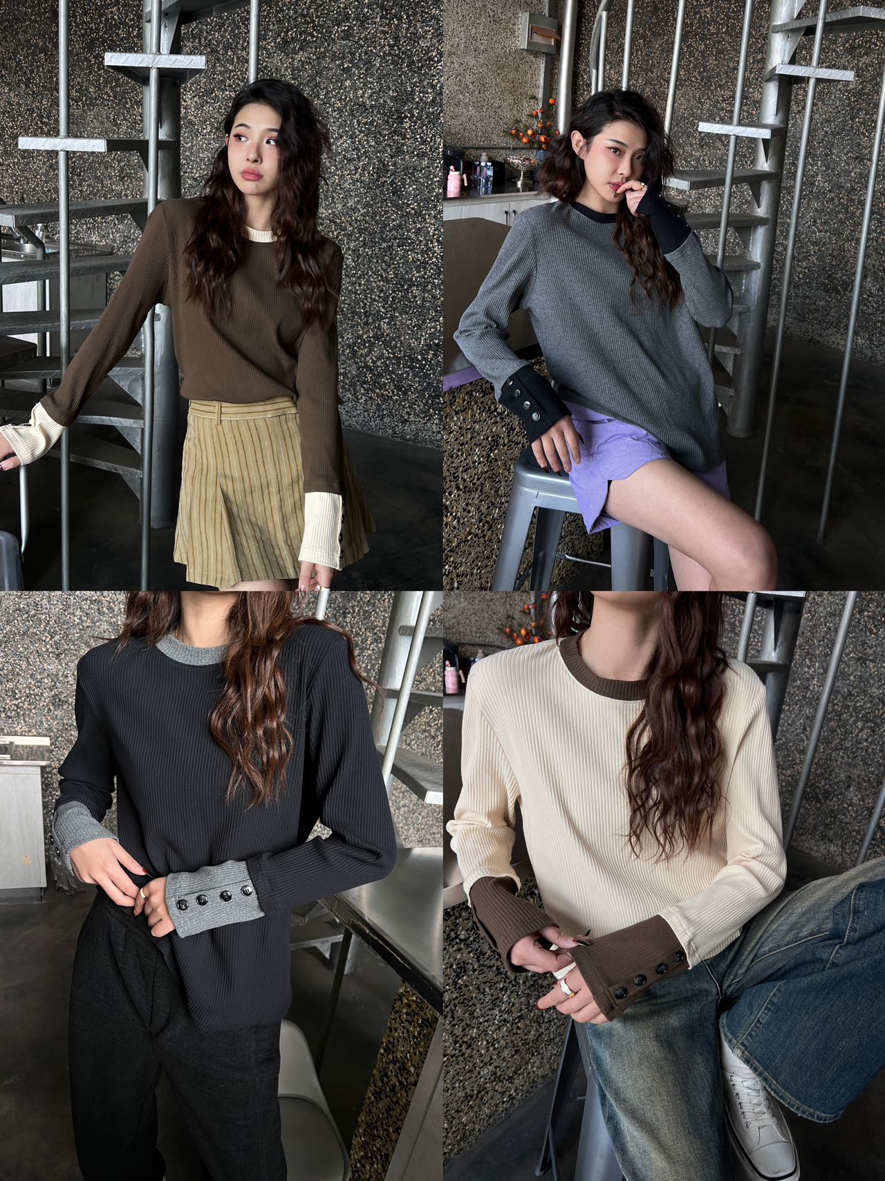 叠影拼接袖打底衫