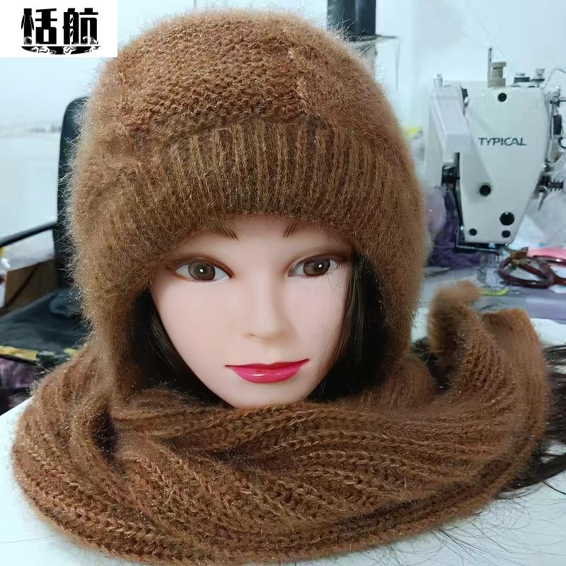 【粉丝福利】时尚冬季加绒加厚针织连体围巾帽防风百搭户外韩版女