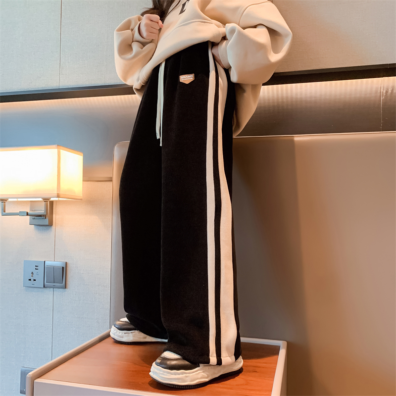 女童裤子秋冬款2023新款儿童外穿时髦中大童加绒阔腿裤冬季长裤潮