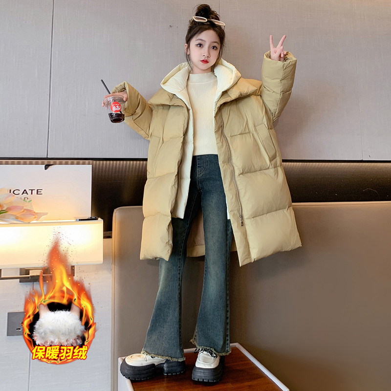 女童羽绒服冬装2023新款儿童加厚白鸭绒中大童8-15岁假两件外套潮
