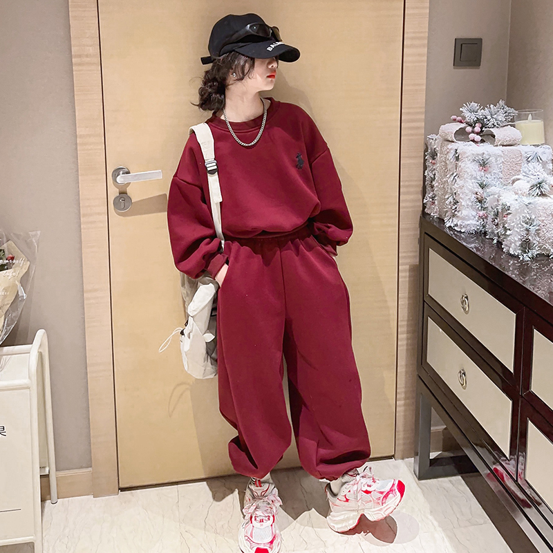 女童加绒套装秋冬2023新款韩系洋气中大童8-15岁儿童6-12岁卫衣潮