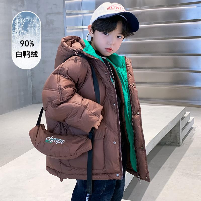 男童羽绒服6-12岁潮款90白鸭绒冬装2023新款休闲宽松大男孩冬季