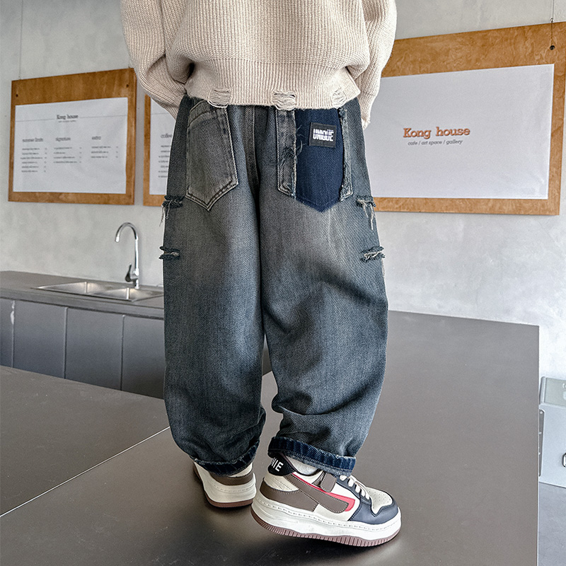 男童牛仔裤春秋2024新款中大儿童秋季秋装休闲裤8-15岁男童装裤子