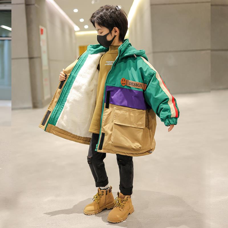 童装男童冬装洋气派克服加绒外套2023新款儿童加厚潮流冬季保暖
