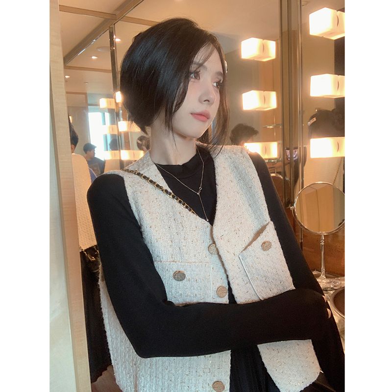 秋冬新款小香风无袖马甲外套女气质显瘦百搭叠穿v领马夹针织背心