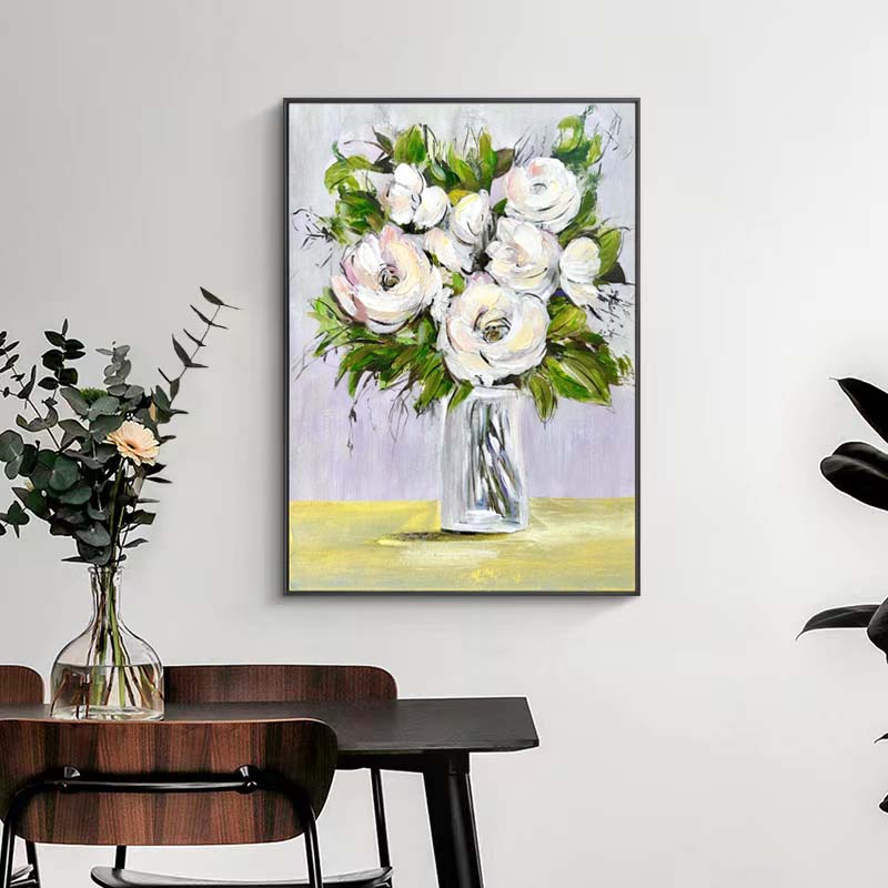 现代手绘油画餐厅简美竖款立体简约卧室书房家居摆件手绘抽象花