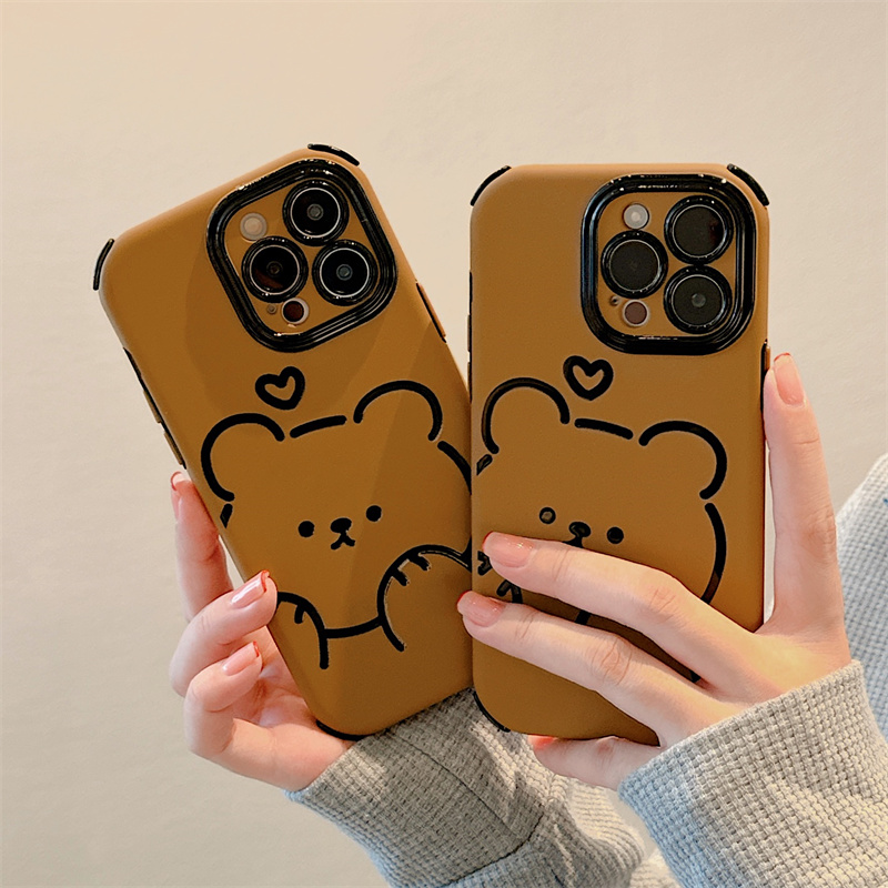 适用苹果系列iPhone14可爱简约13pm小熊12pm二合一11防摔手机软壳