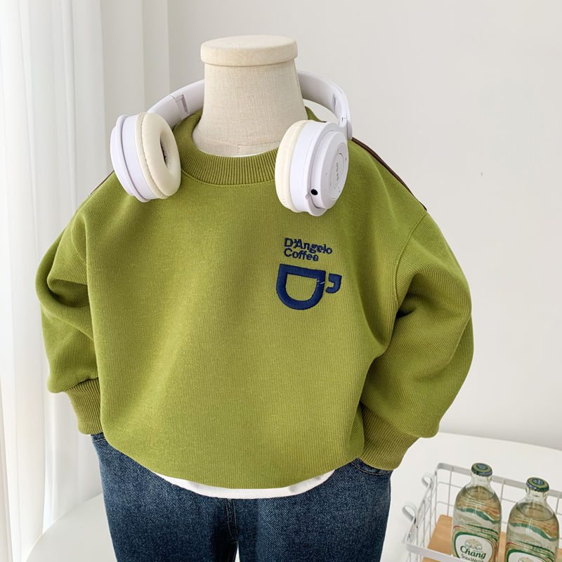 男童刺绣字母潮卫衣2023新款洋气中小童百搭长袖春秋装帅气儿童装