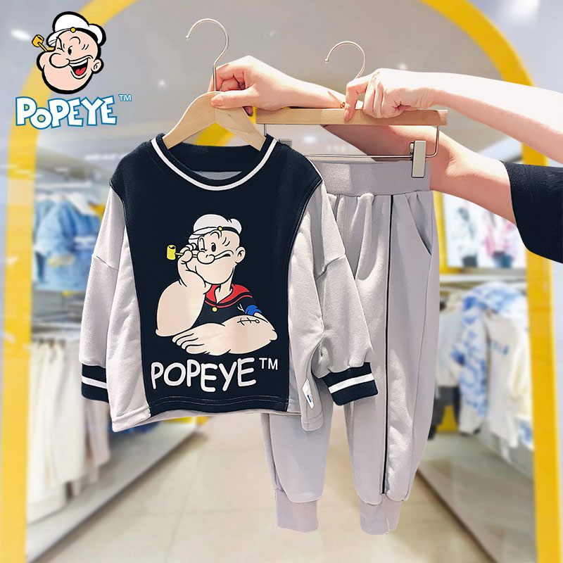 大力水手POPEYE 男女卫衣套装宝宝两件套2023儿童新款春装1C9P44