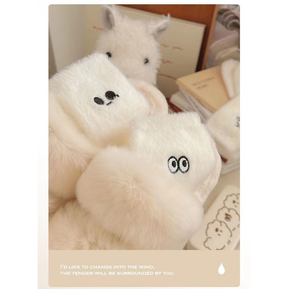 水貂绒冬季袜子女秋冬款加绒加厚保暖白色毛茸茸刺绣表情包堆堆袜