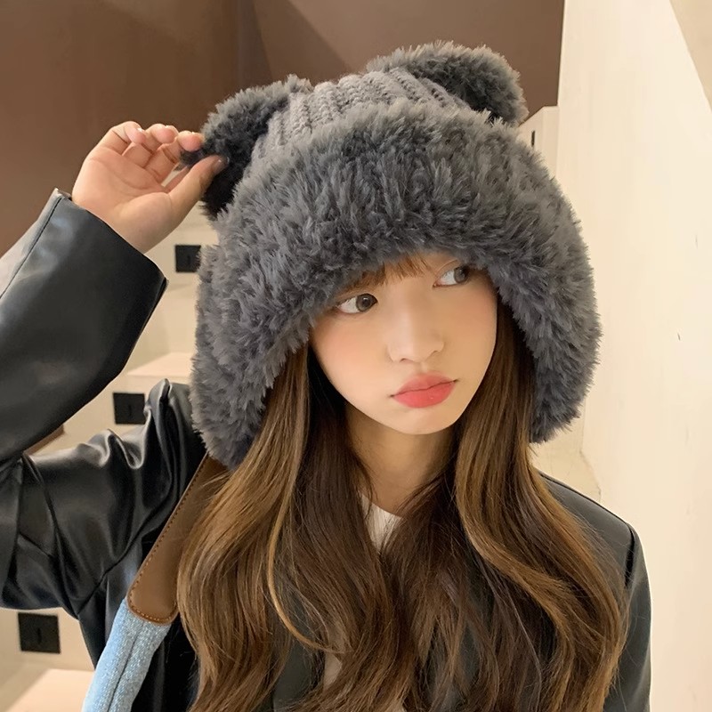 帽子针织百搭学生毛绒加厚保暖韩版网红时尚日系冬天秋冬季绒帽