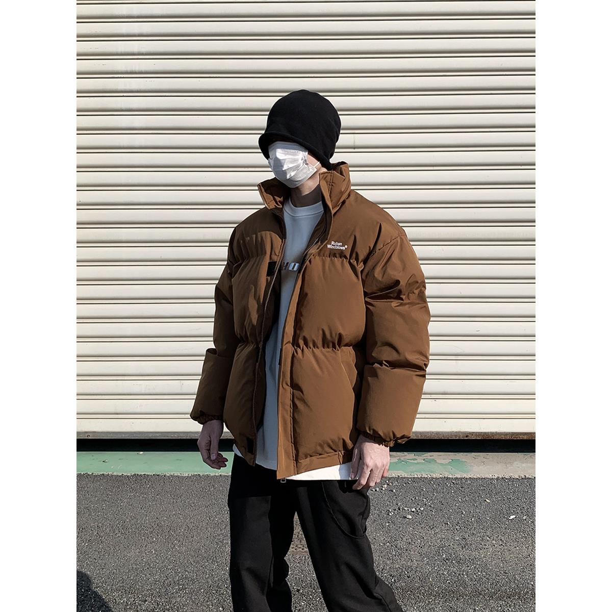 雅鹿冬季新款简约立领面包服外套男女同款宽松加厚保暖棉袄