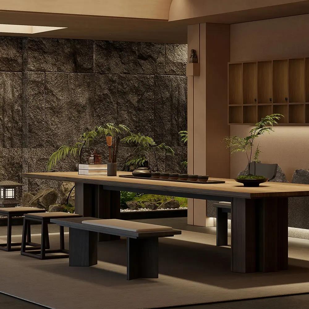 新中式茶桌实木大板茶台简约客厅家用泡茶桌办公室禅意茶桌椅定制