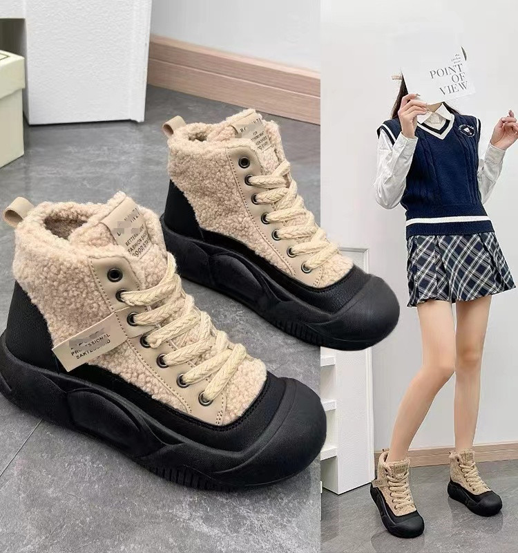 2317断码女鞋休闲百搭加绒保暖高帮鞋秋冬厚底时尚女运动鞋女棉鞋