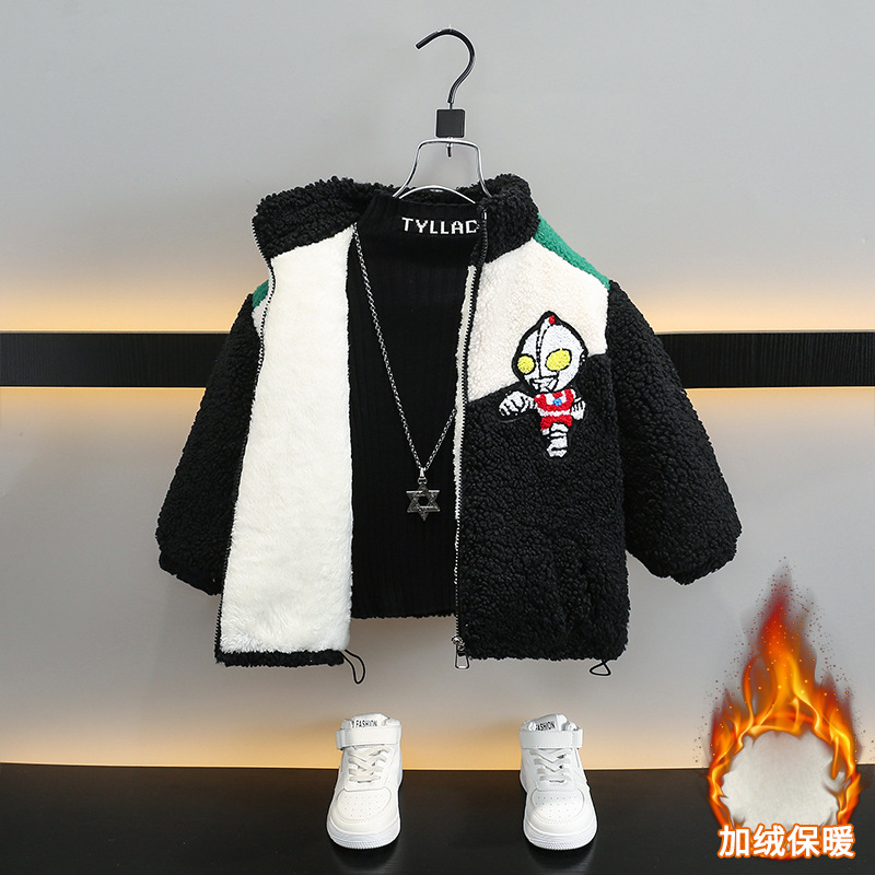 男童羊羔绒毛毛衣外套2023秋冬新款儿童加绒加厚保暖衣服洋气百搭