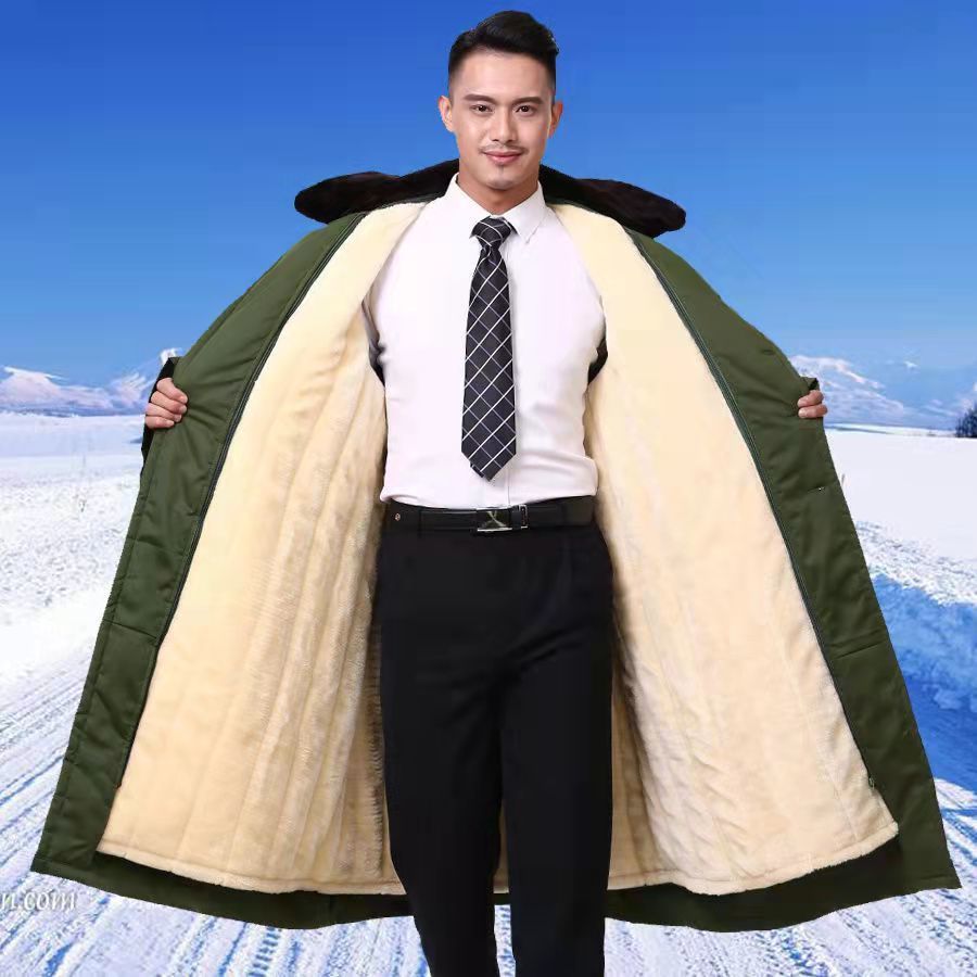 长款加厚军棉大衣男冬季冷库防寒服劳保绿棉袄老式风衣东北大棉衣